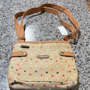Van Heusen Tan Crossbody Bag with Colorful Dots